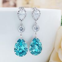 Swarovski Cyrstal Tear Drops with cubic zirconia connectors Bridal Earrings Bridesmaid Earrings - Earrings Nation