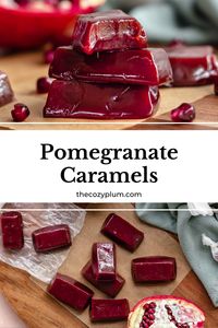 Chewy and soft pomegranate caramels are made with homemade pomegranate molasses and have a delightfully sweet and tangy flavor. These would make a perfect gift or holiday treat!