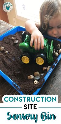 Let your preschooler have fun and use their sensory skills in this fun construction site sensory bin activity.