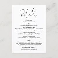 This is the Modern calligraphy Black font, Wedding Details Enclosure Card, where you can include your wedding reception, dress code, gifts, accommodation options, your wedding website and others. You can change the font colours, and add your wedding details in the matching font / lettering. #TeeshaDerrick