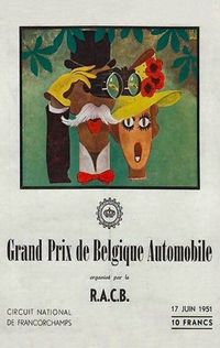 Advertisement poster for the 1951 Belgian Grand Prix held at Circuit de Spa-Francorchamps.