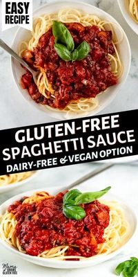 An easy recipe for gluten-free Spaghetti Sauce. This delicious homemade spaghetti sauce is rich, hearty, and packed with flavor!