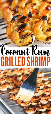 This Coconut-Rum Grilled Shrimp recipe is an easy dinner idea for backyard grilling! You’ll only needs 5 ingredients!