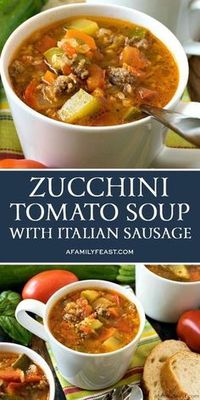 This Zucchini Tomato Italian Sausage Soup is a delicious way to use up all of those fresh garden vegetables!