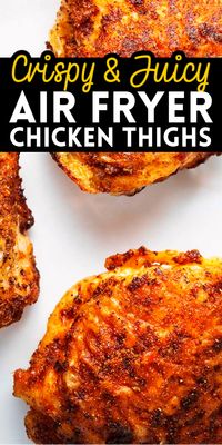 These super crispy Air Fryer Chicken Thighs are perfectly seasoned and extra-crispy thanks to a secret ingredient! Give this easy air fryer recipe a try - you'll love it!