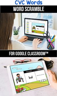 Looking for ideas for the google classroom for your kindergarten, first grade or special education kids? These activities are perfect for teachers to use in the classroom or for parents to use for homeschool. These CVC word activities and games for beginners replace old and outdated worksheets. You can use them while distance learning to make learning CVC words with pictures, short a, short e, short i, short o or short u easier. #googleclassroom #wordscramble #digitallearning #distancelearning