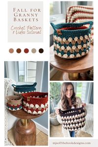 Crochet a set of quick and easy Granny Stitch Baskets for your fall decor. Free pattern and step-by-step tutorial is included.