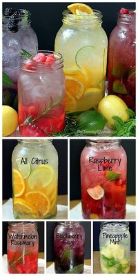 DIY Naturally Flavored Herb and Fruit Water Recipes and Instructions from The Yummy Life here. Lots of tips for making this cheap alternative to soda with simple recipes. citrus blend raspberry lime watermelon rosemary blackberry sage pineapple mint