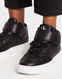 Calvin Klein Jeans leather chunky lace up leather trainers in black | ASOS