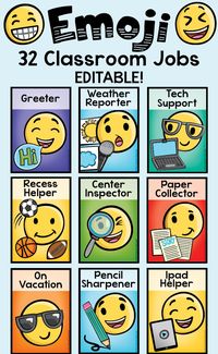 32 Editable Classroom Jobs labels, perfect for the emoji craze!