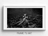 Samsung Frame TV Art Black and White Sunburst Lake Digital - Etsy