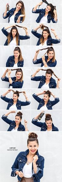 Twist your length and style your hair into a cute bun. | 30 No-Heat Hairstyle Ideas To Get You Through Summer