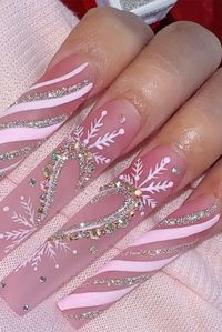 Christmas Gifts False Nails Glitter Red Rhinestone Ribbon Designs Fake Nail Patch Long Coffin Ballet Wearable Press on Nails Tip