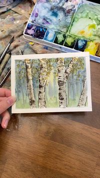 Comment “Birch” for the full tutorial ✨ This painting uses allll the tricks. Wet on wet Tape off the white trunks Scrape on texture And more! Happy painting! Paint from @winsorandnewton Brushes by @royalbrushart #watercolorist #penandwatercolor #watercolortutorial #learntopaint #watercolorpainting #watercolortips #minnesotaartist #easywatercolor #beginnerwatercolor #watercolorforbeginners #watercolortrees #watercolorbirchtrees #birchtree #watercolortutorial #watercolordemo