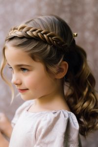 The crown braid inspired by princesses is an adorable short hairstyle designed for little girls with straight hair. It features a braided crown that adds a touch making it perfect for special occasions like parties or weddings. Click here to check out more adorable short hairstyles for little girls.