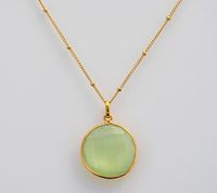 Green Chalcedony bezel station necklace - Large Faceted Round Gemstone, Gold or Silver - August Birthstone