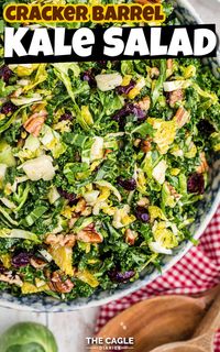 This copycat Cracker Barrel Kale Salad recipe is super simple with four key ingredients plus a tasty sweet maple dressing.