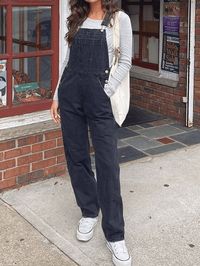 2024 Washed Straight Leg Denim Overall Black S in Overalls Online Store | AnotherChill.com