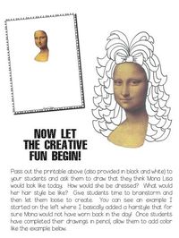 Masterpiece Monday:If Mona Lisa Were Alive Today. Sub plan for art teachers | One day art projects.