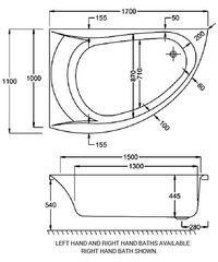 Carron Omega 1700 x 1000mm 5mm Acrylic Right Hand Corner Bath