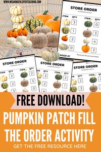 Get this free pdf download just in time for autumn! This free pumpkin patch fill the order is perfect for any classroom! #specialeducation #autum #lifeskills #teacherspayteachers #math #counting #jobskills