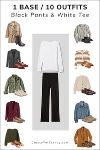 1 Base, 10 Outfits: How To Style Multiple Outfits With Black Pants And A White Tee