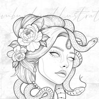 Em Burden Tattoo🖤 on Instagram: "AVAILABLE   Been wanting to design a Medusa tattoo for a while and finally got round to it! Here she is…💗  I would absolutely love to have this piece in my portfolio. This would likely be an extended day session of £300 depending on placement and final size.   Pop me a message to enquire💌 - - - #tattoo #tattooideas #medusatattoo #medusatattooidea #medusatattoodesign #medusa #medusatattoos #greekmythologytattoo #tattooflashdesigns #ladytattoos #prettytattoos #snaketattoos #finelinetattoos"