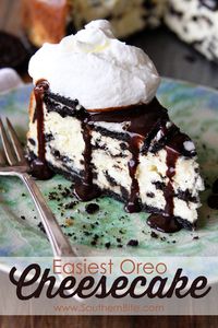 This is seriously the Easiest Oreo Cheesecake recipe ever.  No water bath, just cheesecake deliciousness!