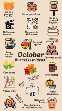 Make the most of October with these 50 exciting bucket list ideas! Whether you're planning a family-friendly adventure or looking for fun things to do with friends, our October bucket list has something for everyone. Discover creative activities and memorable experiences perfect for the season. 🍂👨‍👩‍👧‍👦👯‍♀️ #OctoberBucketListIdeas #ThingsToDoInOctober #OctoberBucketListForFamilies #OctoberBucketListForFriends #FallFun #AutumnAdventures