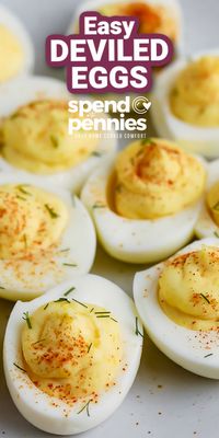 These deviled eggs are the best tasting and easy classic recipe. Serve them on a plate or a platter, sprinkle them with paprika and dill, and the guests will be impressed with the cooks' culinary skills. These can be made ahead of time and everyone loves them! Make them for a party, potluck, or serve as an appetizer for a holiday dinner! Even keto or low-carb lovers can enjoy these delicious Deviled eggs!  #spendwithpennies #deviledeggs #classicdeviledeggsrecipe #recipe