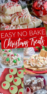 Easy No Bake Christmas Treats! Easy No Bake Recipes for Christmas and Holiday Parties! Grinch Cookies, Cookie Dip, Little Debbie Christmas Cake Dip, Hot Chocolate Fudge, Crockpot Candy and MORE! #lemonpeony #christmastreats #nobakerecipes #nobakedesserts