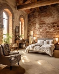 Light Brick Bedrooms ☀️🧱🛏 . . Conjured blending Midjourney AI, Photoshop and Topaz 🧙‍♂️🪄 . . .  #brick #brickhouse #bedroomdecor… | Instagram