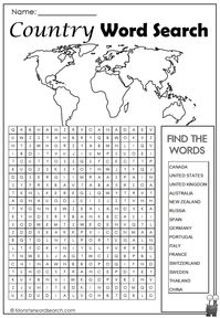 Country Word Search- Monster Word Search