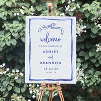 Handwritten Blue French Wedding Ceremony Welcome Sign