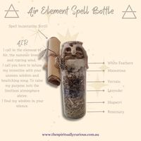 Use this beautiful spell bottle to bring in the energy of the element of Air! Add this element to help create your intentions. Hand assembled in ceremony to infuse with Reiki Energy and Elemental Energy.