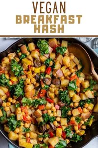 Breakfast just got way better with the creation of this Vegan Hash! It’s super tasty and easy to make and customize using whatever veggies you have in your fridge. We've loaded it with chickpeas and a rainbow of veggies; like onion, bell pepper, potatoes, zucchini, mushrooms and kale. It's a delicious, hearty breakfast that comes together in one large skillet!