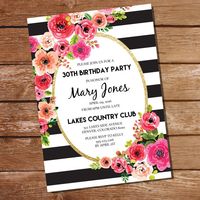 Black & White Floral Editable Invitation #GraduationInvitation #BlackWhiteFloralInvitation