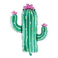 "Celebrate your fiesta with this Catus Balloon. This shiny green foil cactus balloon features white and yellow spikes and bright pink flowers. Wow, your friends and family with this fun cactus balloon, perfect party decoration for a Fiesta or Cinco de Mayo party theme or a llama baby shower or birthday. Item Details: * Balloon size: 23.5 x 32.5\" * Balloons ship flat & deflated * Can be filled with air or helium * Filling balloons with air will not float * To fill with helium use a personal