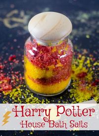 Have a friend who LOVES Harry Potter? Make these easy DIY Harry Potter gifts with House Bath Salt just for her.  Or need a great parting gift for your next Harry Potter party? Or maybe it's craft night and you need a Harry Potter theme? These Harry Potter House Bath Salts are just perfect for so many occasions!