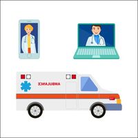 Ambulance car with doctor and paramedic staff Vector Image