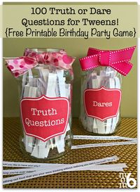 If you are hosting a tween birthday party in the near future: Here are 100 Truth or Dare Questions for Tweens!