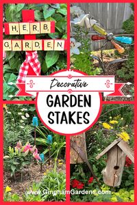 Lots of ideas for adding personality to your flower garden with decorative garden stakes. We have lots of DIY ideas, plus we have ideas for garden stakes that can be purchased online. Add charm to your flower garden aesthetics with creative garden stakes.