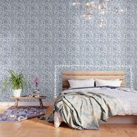 Botanicals in a circles. ferns, garden, leaf, botanic, white, blue, boho, white-blue. Wallpaper