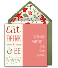 Eat, Drink & Be Merry! Free Christmas party invitations.