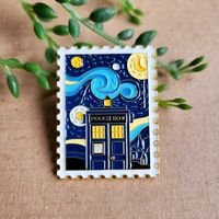 Doctor Who Enamel Pin badge. This Dr Who metal pin features the Tardis - on a stamp.    Perfect gift for a Doctor Who fan.