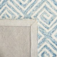 This contemporary light blue and ivory rug features an intricate Greek key design. This hand tufted rug is made of wool and cotton with a cotton and Latex backing. The pile is 5mm. This rug comes in a variety different sizes. Please select your size from the above options. Click images for greater details.