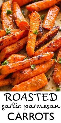 Roasted Garlic Parmesan Carrots tossed with the most flavorful garlicky and buttery parmesan cheese coating. The carrots come out sweet, tender and really delicious