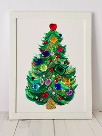 Hand-painted Christmas Tree Art with Rhinestones, Pearls &Glitter. Bring some extra sparkle to your holiday season with this hand-painted Christmas tree art. Each tree is carefully painted and decorated with shimmering rhinestones, pearls, and glitter, creating a beautiful and one-of-a-kind piece for your home or office. These unique Christmas trees make perfect holiday decorations, gifts, or keepsakes that will add festive charm to any room. Size - 9" x 12" , framed and ready to hang! 🎄Unique Hand-Painted Design: Each tree is individually painted, ensuring no two are alike. 🎄Dazzling Decoration: Adorned with rhinestones, pearls, and glitter for an eye-catching, sparkling finish. 🎄Versatile Holiday Decor: Perfect for your home, mantel, or office, and a wonderful gift idea for friends an