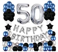 50th Birthday Decorations Black Party Blue Party 50 Birthday Party Decoration Balloons Party Supplies Blue and Silver Women Men Party