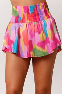 Printed Sporty Skort - Smocked elastic waist - Double layer 100% Nylon Made in China